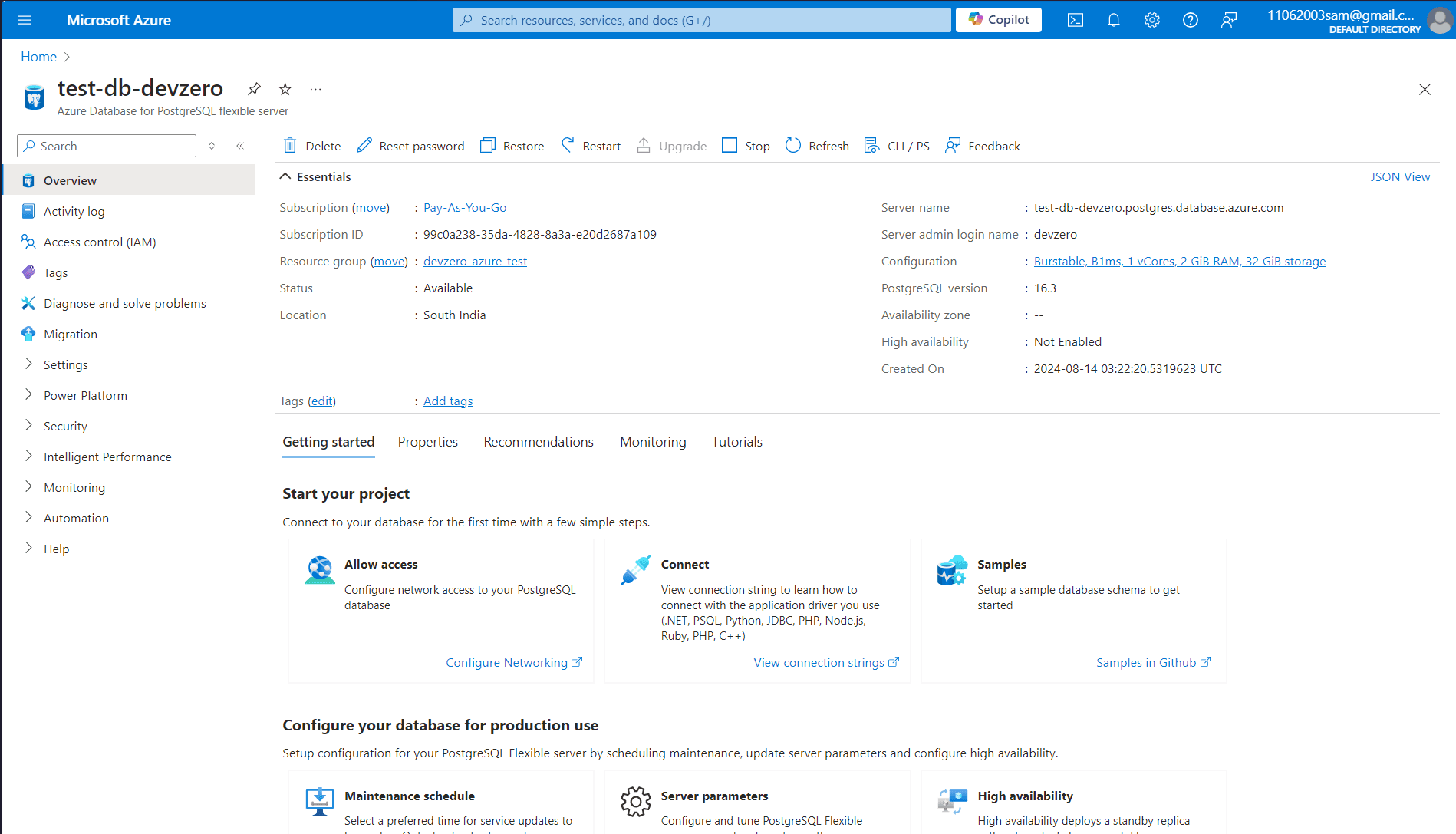 Azure database creation
