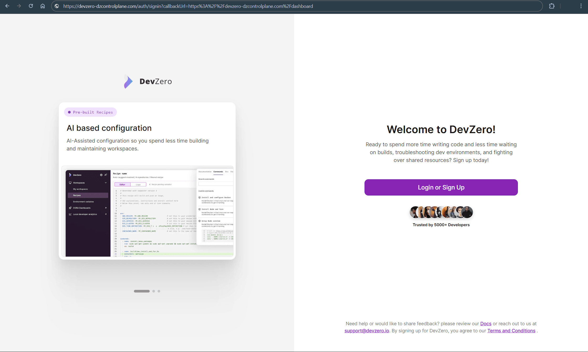 DevZero dashboard