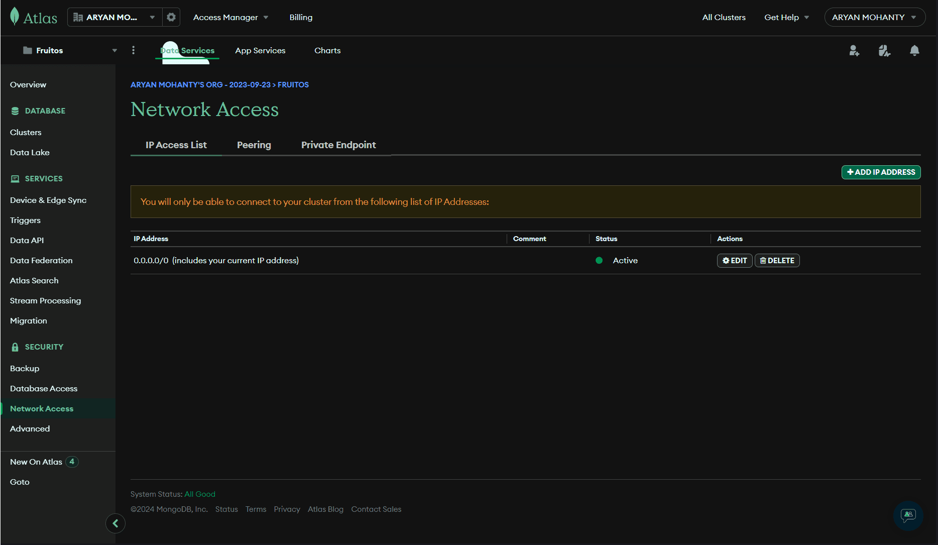 MongoDB Network access