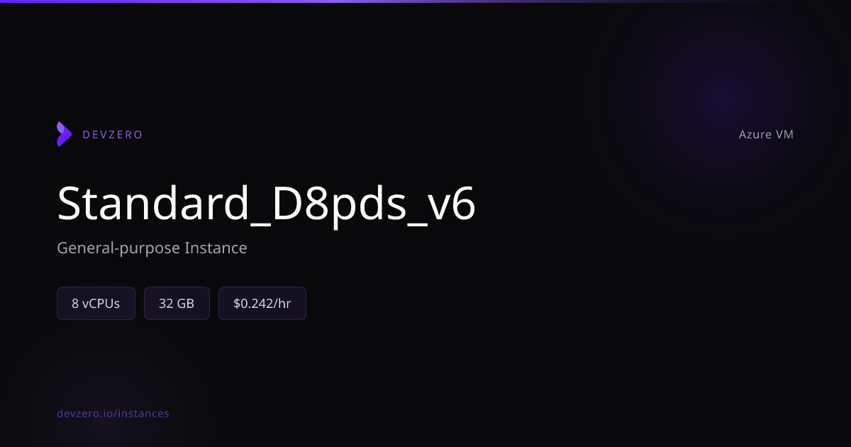 Standard_D8pds_v6 Pricing & Specs — Azure VM | DevZero