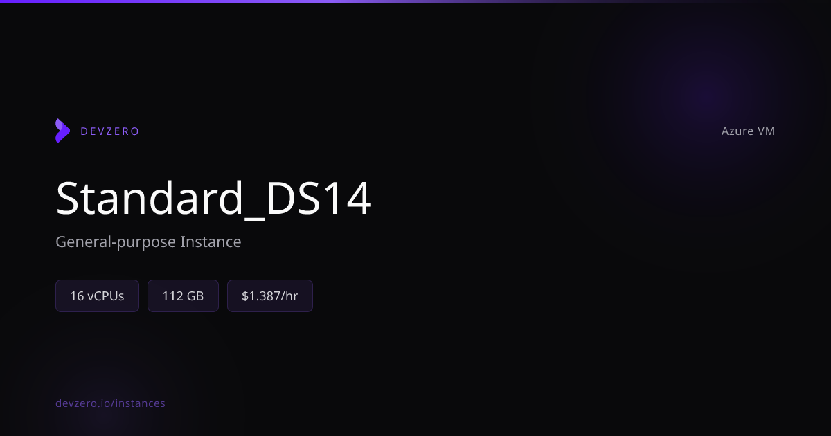 Standard_DS14 Pricing & Specs — Azure VM | DevZero