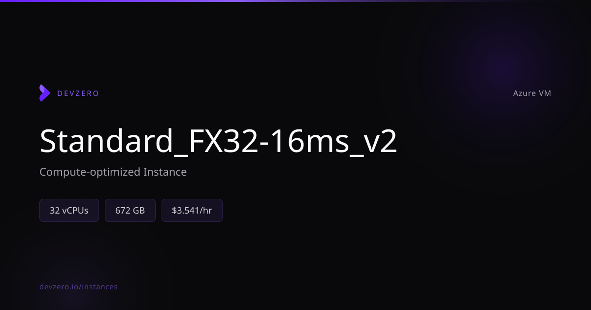 Standard_FX32-16ms_v2 Pricing & Specs — Azure VM | DevZero