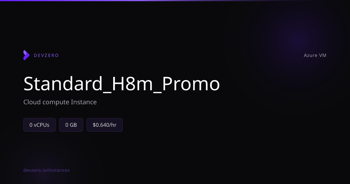 Standard_H8m_Promo Pricing & Specs — Azure VM | DevZero